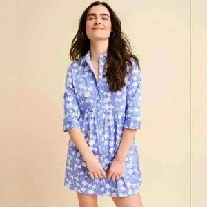 UNTUCKIT NWOT Stretch Cotton Babydoll Shirt Dress Lavender & White Floral Sz M